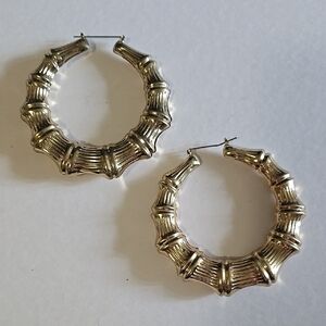 Elegant Gold Tone Bamboo Hoop Earrings